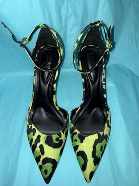 Jessica Simpson Neon Green and Black Leopard Ankle-Strap Pumps